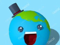 戴礼帽微笑的蓝色卡通地球角色模型Earth