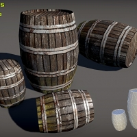 铁环木桶（水桶）3D模型-Wood Barrel Pack
