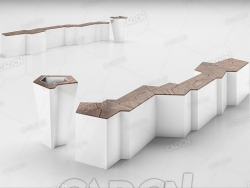 现代艺术风格的长凳与垃圾桶C4D模型