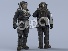 左手拍前胸的深蓝色宇航服中年男性太空飞行员Idle Relax