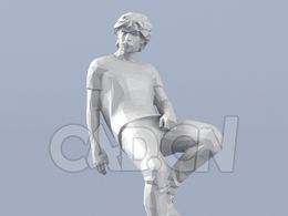 低面多边形卡通人物坐着后靠墙面的男孩模型