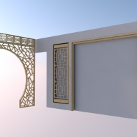 中式家具：中式门窗 中式拱门 C4D模型