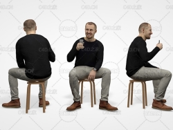 坐在凳子上的男人3D扫描人物 Mark Casual Man Sitting And Holding His Phone
