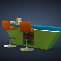 展厅接待桌、高脚椅C4D模型
