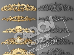 C4D欧式浮雕花构件装饰花件浮雕构件挂件套口雕花立体雕花外墙雕花模型 Cartouches SET