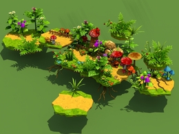 C4D低面多边形卡通蘑菇乐园模型 Mushroom Land