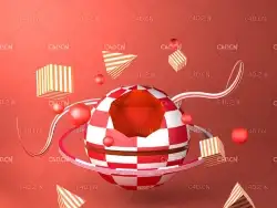 C4D octane红色抽象模型元素背景