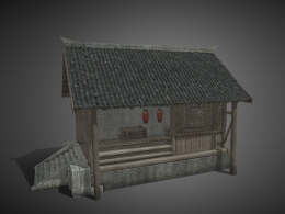 中式古建筑亭子3D模型下载-精致木结构翘角屋顶设计带红灯笼贴图材质支持FBX GLTF格式游戏VR应用ancient-architecturem