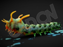 长角的变异恶魔毛毛虫C4D模型（含骨骼绑定）