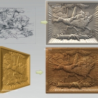 《守猎野猪》浮雕雕刻模型（STL雕刻三维模型）
