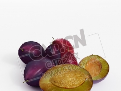 成熟的紫色李子一半李子切开的水果C4D模型 plum