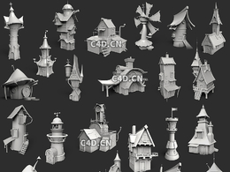 23个卡通动漫木屋房子建筑模型合集