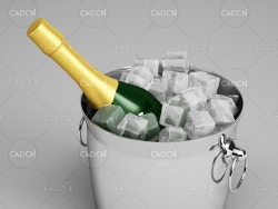铁桶冰块葡萄酒C4D模型 wine 3D Models