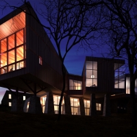 室外建筑模型：建筑夜景C4D模型