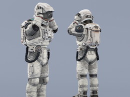 戴头盔的白色太空服大胡子男性宇宙飞行员idle Helmet Scifi PutOn