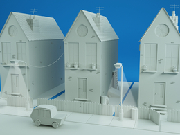低面城市楼房+低面汽车C4D模型 C4D Low Poly Car and House Model