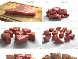 金枪鱼肉 生牛排 熟牛肉3D模型 Tuna Meat Pack – Steak Raw Cooked Chopped Low-poly