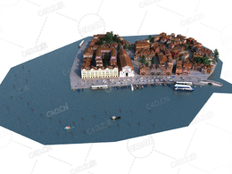 欧洲红砖房海边建筑city c4d model