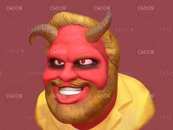 长牛角的红脸怪头像牛魔王C4D模型 Bull Demon