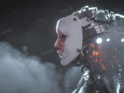 人面机械艺伎渲染场景C4D工程文件