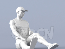 低面多边形卡通人物戴帽子坐地上的男人模型