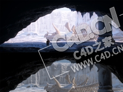C4D OCTANE冰川恐龙化石冰洞寒冬化石恐龙骨架骨骼模型