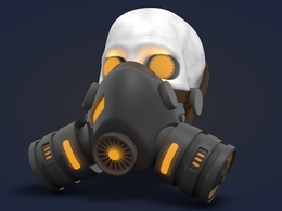 戴防毒面具的颅骨C4D模型 Skull Gas Mask Model