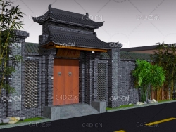 中式四合院门口房檐C4D模型