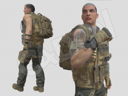 背作战背包的美国士兵C4D模型(包含骨骼绑定和动画)