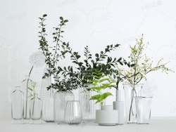 C4D玻璃花瓶鲜花植物插花花卉简洁模型octane渲染带贴图素材