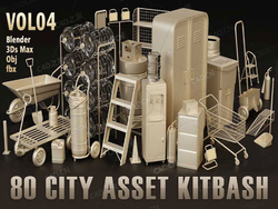 80个生活用品工具C4D模型 (C4D/MAX/Blender/FBX/OBJ格式)Artstation – 80 City Asset Kitbash
