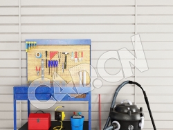 C4D工具桌工具台吸尘器扫帚扫把模型