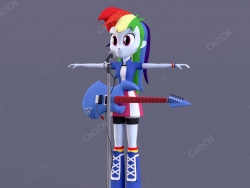 彩虹发型的贝斯手卡通女孩唱歌的人物C4D模型Rainbow Dash Release