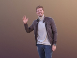 三维扫描写实人物挥手打招呼的国外男性