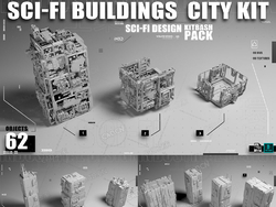 62个未来城市科幻建筑模型ArtStation – Sci-Fi Building City Kit (FBX+MAX格式)