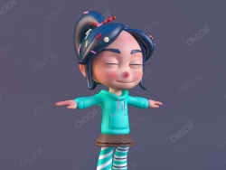可爱的马尾辫小女孩卡通人物角色C4D模型vanellope von schweetz