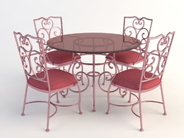 欧式铁艺桌椅 四人桌 圆桌 餐桌 玻璃桌椅C4D模型 Tables and chairs -049 3d model