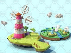 卡通低面多边形公园模型 lowpoly Amusement Park