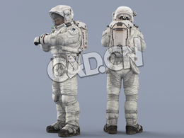 站立检查手表的白色太空服中年男性宇宙航天员Idle Relax Watch