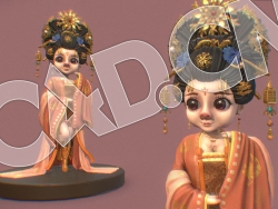 C4D头戴皇冠金簪的猪鼻子皇妃王后卡通古装人物模型