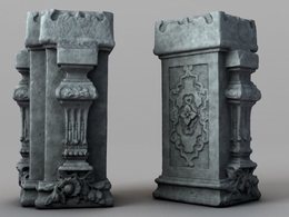 浮雕柱 雕花石刻柱C4D模型 Carved stone column