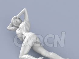 低面多边形卡通人物爬地上的女人模型