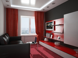 C4D室内渲染模型：红色风格的小客厅C4D渲染模型 A living room