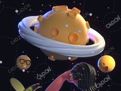 眺望星空的小男孩卡通人物IP角色模型