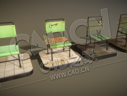 C4D四把生锈的简易椅子模型 Chair_Collection