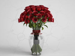 红色玫瑰花插花玻璃瓶新鲜花卉模型下载