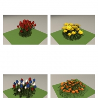 公园花池：鲜花C4D模型 Park Flowers 3D model