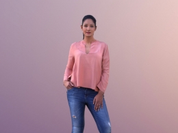 三维扫描写实人物穿牛仔裤的国外年轻女人