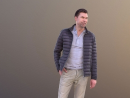 三维扫描写实人物单手插兜驻足观看的国外男人