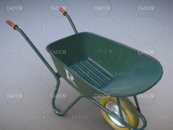 绿色手推车独轮车C4D模型 Wheelbarrow 3d model